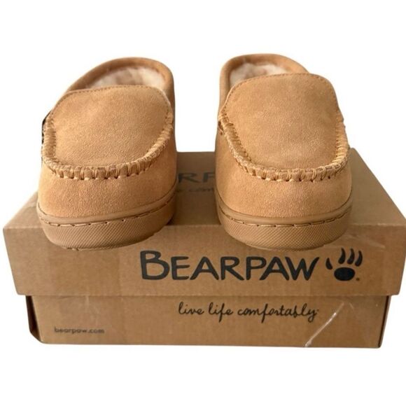 BearPaw Jamie Sheep Wool Lined Youth Moccasin Slippers Iced Coffee Size 4 - Picture 2 of 13